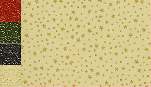 StoffBook wollweiß/gold Weihnachtsstoff Baumwolle mit Sternen, bedruckt, Dekostoff zum Nähen & Basteln, ideal für Weihnachten, Stoff Kleben, festliche Deko, e018