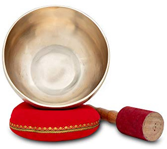 XDrum Therapeutic Klangschale Ton G Komplett Set, Gestimmt auf Ton G | Handgehämmerte Klangschale für Halschakra (Vishuddha), Harmonisiert die Energie und unterstützt Blockadenlösung, Farbe: gold