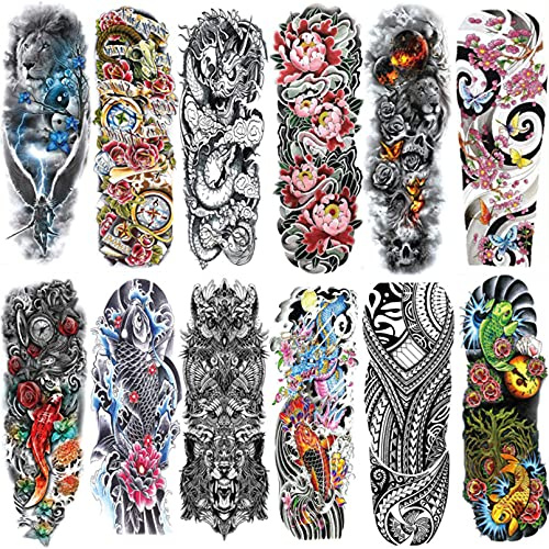 Aresvns Full Arm Temporary Tattoos for Men and Women (L19“xW7”),Temporary Tattoo Waterproof Sleeve Tattoo Last Long,Japanese Fake tattoos for adults and children