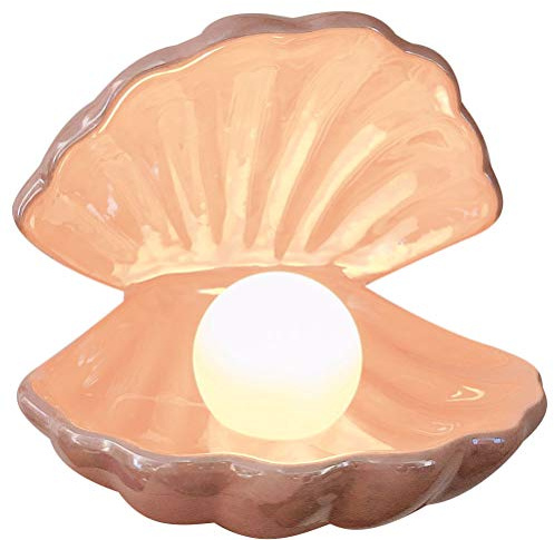 BESPORTBLE Muschel Perlen Design Nachtlicht - Dekorative Keramik Nachttischlampe Für Schlafzimmer Wohnzimmer - Stilvolles Licht Für Bettseite Und Heimdekoration 6.50X5.91X5.51In