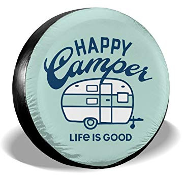 Happy Camper Life – Housse de Pneu de Secours imperméable et Anti-UV pour remorque, Camping-Car, VUS et de Nombreux véhicules, 35,6 cm
