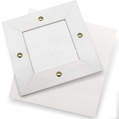 hobbymio.it Sottopentola in Legno Bianco con Tela Aida da ricamare a Punto Croce, finestrella 15x15