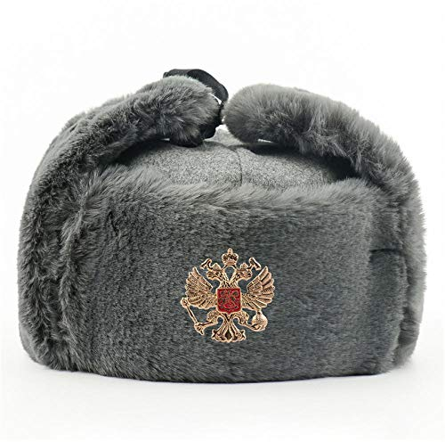 BZNOO Herren Winter Fliegermütze Warme Bomberhüte Frauen Männer Sowjetisches Abzeichen Russland Uschanka Pilotenhut Winddichte Ohrenklappe Kappe Ski Cap-Grey_National_Emblem