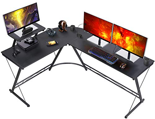 Yaheetech Escritorio en L Grande 162,5x130x96,5cm Mesa Escritorio Esquinero Escritorio Gaming en Forma de L Mesa Ordenador con Soporte Monitor para Oficina Despacho Negro