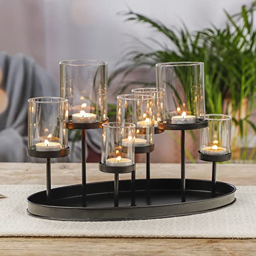 Kerzenhalter Teelichthalter Kerzenständer Windlicht Glas Kerzentablett schwarz