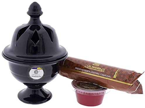 CERÁMICA RAMBLEÑA | Incensario cáliz esmaltado Negro | Incensarios Religiosos | Incensarios de Barro | Incensario Semana Santa | Ambientador | 10x10x15 cm | Accesorios INCLUIDOS