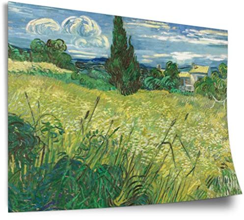Printistico Poster Vincent van Gogh - Grünes Weizenfeld mit Zypressen (1889) Kunstdruck ohne Rahmen, Wandbild - A4, A3, A2, A1, A0, XXL - Wohnzimmer, Schlafzimmer, Küche, Deko