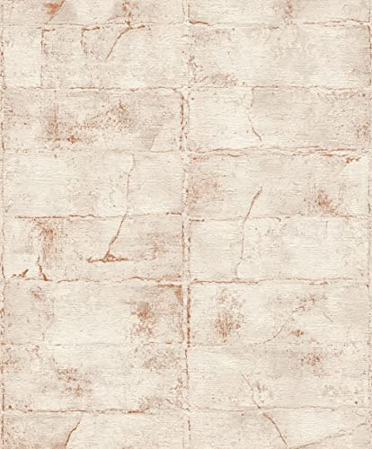 Rasch Tapeten 520149 - Helle Vliestapete in Weiß und Terracotta mit Stein-Optik und Struktur aus der Kollektion Concrete - 10,05m x 0,53m (LxB)