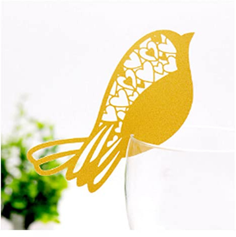 GIVBRO 50PC Uccelli Tavolo segnaposto Cavato Nome Biglietto di auguri per Vino Tazza Bouquet Decorazione Giallo
