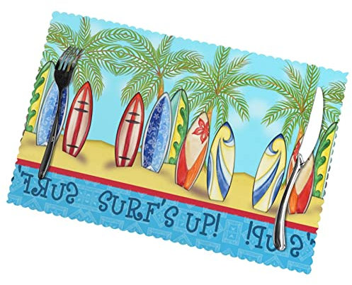 Surfbrett Polyester Tischsets Set mit 6 hitzebeständigen Esstisch Platzsets waschbar Küche Tisch Matten 30,5 x 45,7 cm