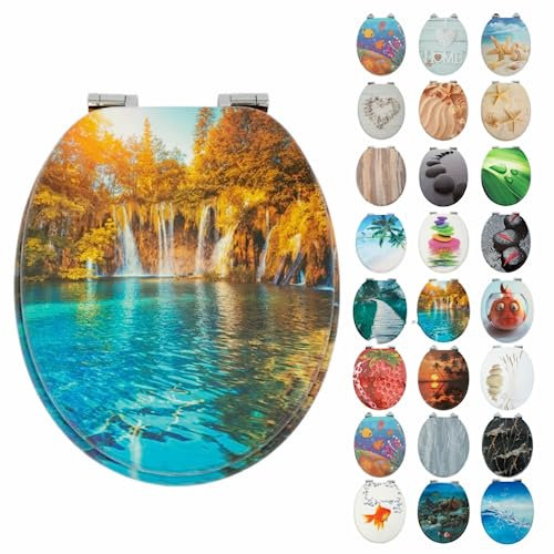 SAINOS MDF Toilettendeckel Mit Absenkautomatik O-förmiger Toilettensitz Mit Verstellbaren Scharnieren Aus Zinklegierung Verhindert Rostbildung, 180KG Belastbarkeit Wc-Sitz Ergonomische Gestaltung