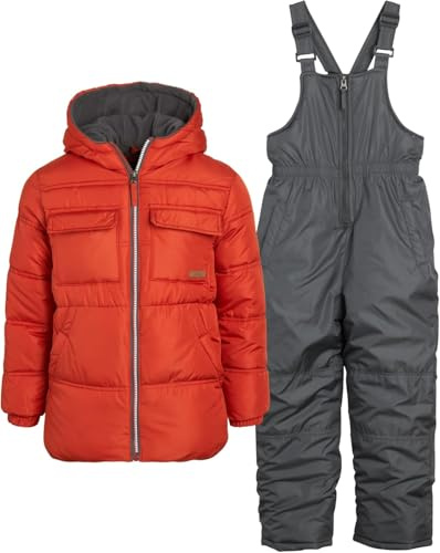 iXtreme Boys Snowsuit Set - 2 Piece Polar Fleece Lined Weather Resistant Insulated Ski Jacket & Snow Bibs Overalls for Boys, Size 12M, Burnt Orange/Grey