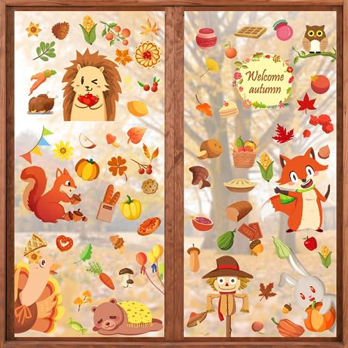 Shinybox Autocollants de fenêtre de Thanksgiving, Lot de 9 Autocollants pour Fenêtre d'automne, Décoration d'automne, Automne Décoration, l'automne et les Accessoires de Fête