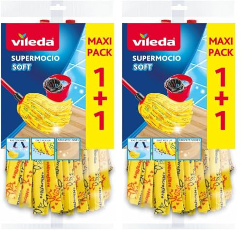 Vileda SuperMocio Soft Wischmopp Ersatzkopf, Moppkopf aus 30% Mikrofasern, effizient gegen fetthaltigen Schmutz und Flecken, 2er Vorteilspack (Packung mit 2)
