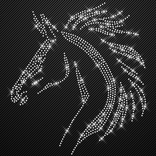 Glitzerdeals Bügelbilder aus Strass Pferd Strass großer Pferdekopf Aufbügler für Textilien Karneval Kostüm Pferde Strassmotiv Pferdekopf Aufbügler Glitzer Reiten