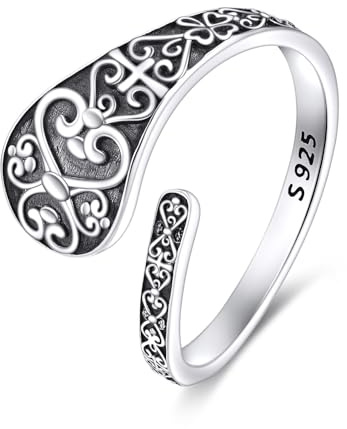 YAFEINI Spoon Ring Sterling Silver Cross Ring Vintage Thumb Rings Adjustable Ring Jewellery Gifts for Women Men