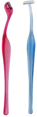 Tiuimk Lot de 2 mini rasoirs à sourcils pour façonner les sourcils – Design en forme de L et en forme de T – Couleurs rouge et bleu – Lames en acier inoxydable – Poignées en plastique de qualité