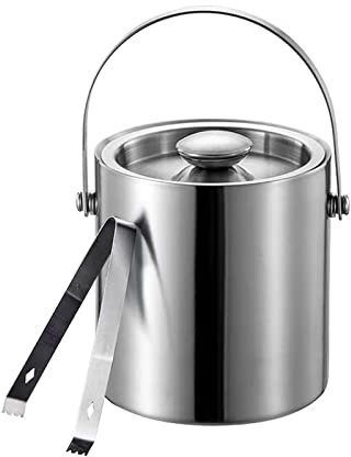 MOOWI Eiskübel Home Eiskübel aus Edelstahl mit Griff, verdickter, doppelwandiger, isolierter Eiskübel mit Deckel und Zange, Eiskübel for Partys Hält eiskalt und trocken (Size : 2L)