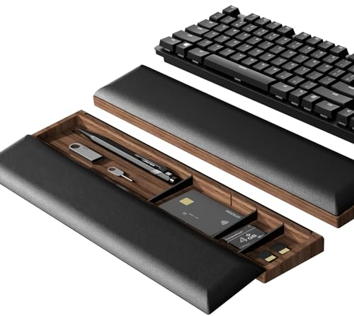 Handgelenkauflage Tastatur mit Stauraum für Bürozubehör, Ergonomische Handballenauflage aus Leder. Comfort Typing entlastet Handgelenk Schmerzen, handauflage tastatur für Büros, Laptop,Gaming,Tippen