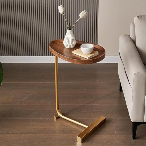 Yesbon Kleiner Beistelltisch C Form, Beistelltisch Holz mit Metallgestell, mobiler Couchtisch, Wohnzimmertisch für Wohnzimmer Schlafzimmer,C,45 * 30 * 70cm