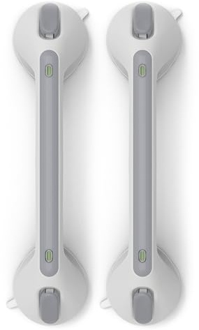 LORESJOY Asa de Seguridad para Baño con Ventosa, 16in-2pcs | Advertencia de Succión, Agarraderas para Mayores, Antideslizante