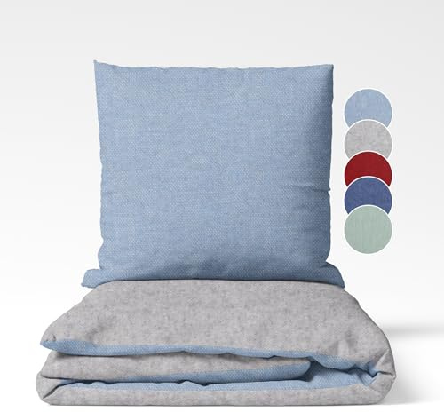 sleepling Feinbiber Bettwäsche, Winterbettwäsche 2-teiliges Set Bettbezug 155x220cm + Kissenbezug 80x80cm, Wendebettwäsche, 100% Baumwolle, Made in Germany, Oeko-TEX, Waschbar, Hellblau Hellgrau