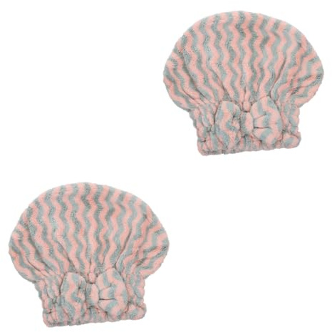 FRCOLOR 2stücke Ultra-absorbierende Haar-trockenhaube Mit Schleifen-design Für Haartypen Geeignet Für Zuhause Bad Super Und Komfortabel Zweifarbige Wellenmuster