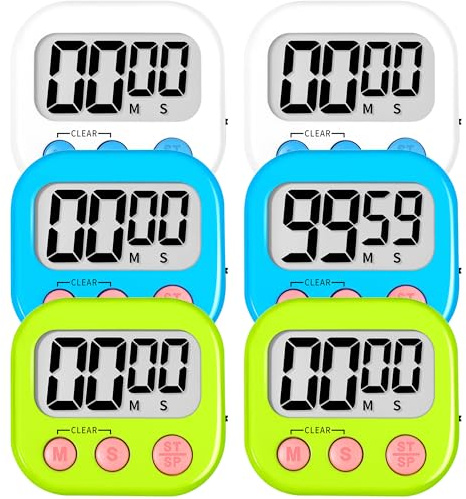 ZILLEEN 6 Pack Kitchen Timers for Cooking Digital Classroom Timers for Teachers Kids White Blue Green
