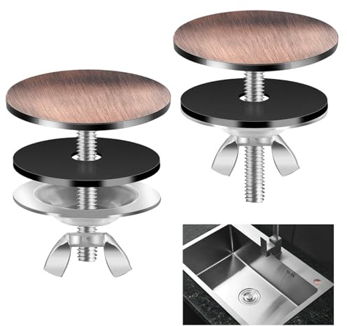 2Pcs Kitchen Sink Hole Cover Faucet Hole Cover 2'' Stainless Steel Kitchen Sink Tap Hole Plate Stopper Cover Blanking Metal Plug (Bronze)