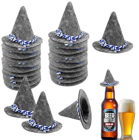 24 Stück Oktoberfest Hut Deko Grau Mini Trachtenhut Tischdeko,Seppelhut blau-weiße Kordel Klein Filzhut,Streudeko Oktoberfest,Streudeko Bayrisch,Oktoberfest Deko,Tischdeko Bayrische Dekoration
