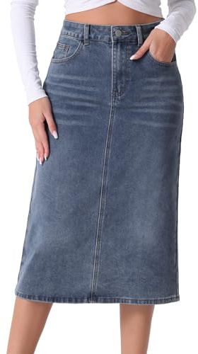 Allegra K Mujer Falda Vaquera Informal Cintura Alta Elástica Midi Gris Azul XL