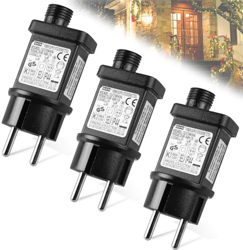 GOEDCH Transformateur LED 31V 6W: 3 Pièces Prise Clignotante avec Fonction Minuterie, Étanche IP44 Transformateur LED, Fonction Mémoire, 8 Modes, pour Lumières de Noël, Guirlandes Lumineuses