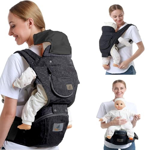 Wenbones Porte Bébé Ergonomique avec Grande Capacité, Siège de Hanche Multifonction Porte Bébé pour Bébés de 3 à 36 Mois - 9 Modes de Portage - Confort Absolu pour les Randonnées (Gris foncé)