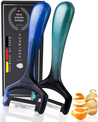 Edelbach Solingen - Juego de 2 cuchillos peladores, pelador alemán extremadamente afilado, pelador de patatas, pelador de verduras, pelador de espárragos, cuchillo de cocina
