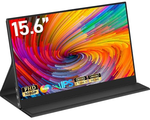HONGO Portable Monitor 15.6 1080P FHD Laptop Monitor Screen Portable IPS, Plug&Play Extender Monitor Built-in Dual Speakers, Second Screen for Laptop/PC/Mac/PS345/X-bo with USB C Port & Smart Cover