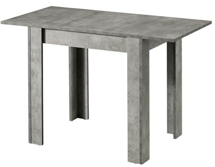 B&D home® LIVIUS Esstisch, ausziehbar 80–120 x 60 cm – moderner Küchentisch in Beton Optik, platzsparend mit integrierter Aufbewahrung für Einlegeplatten, Holztisch für Küche & Esszimmer
