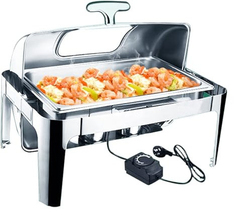 QIANMEI 13 L Chafing Dish Buffet Set, Food Warmers For Parties Buffets Electric,Stainless Steel With Visible Lid, Variable Temperature Control Touch Handles Chafing Dishes(FULL SIZE PAN-13L)