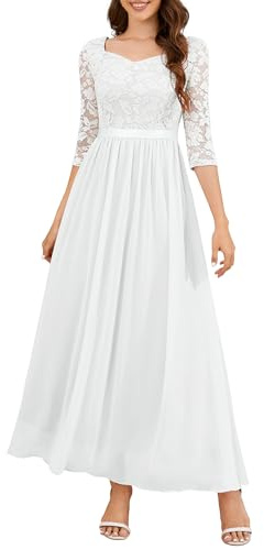 Wedtrend Elegant White Formal Gown for Bride Long Sleeve 3/4 Sleeve Bridal Shower Dress Wedding Guest Dress for Women WT0312WhiteXS