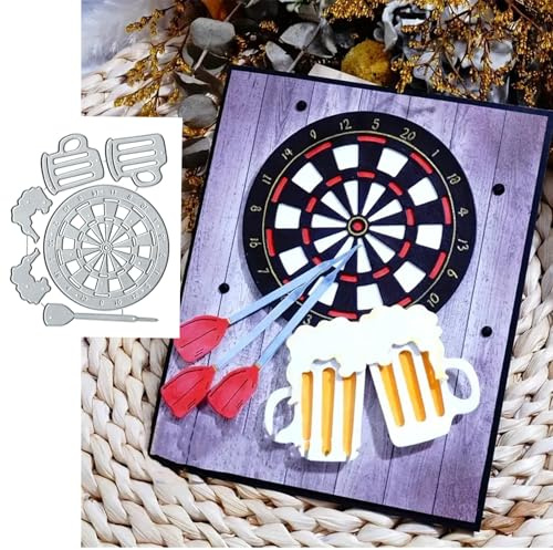 Dart Board & Beer Mugs Metal Die Cuts,Merry Christmas Squqre Frame Cutting Dies Cut Stencils DIY Scrapbooking Decorative Embossing Paper Party Wedding Card Making