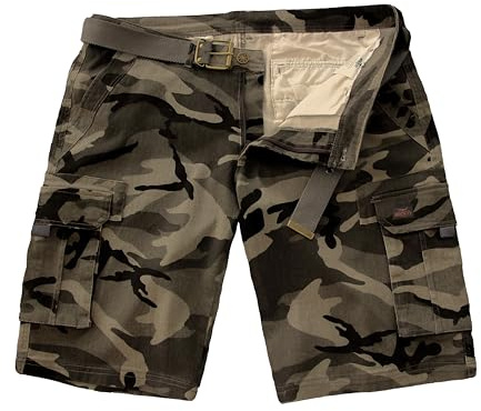 ROCK-IT Apparel Pantaloncini Cargo da Uomo con Cintura Bermuda Vintage con 6 Tasche da chiudere Pantaloni Estivi Corti da Uomo I Taglie S-5XL Mimetica Nera 5XL