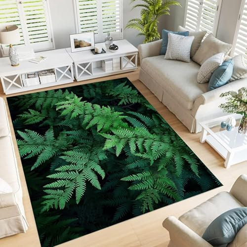 Grüner Farn 3D-bedruckter Teppich, moderne Wohnzimmerdekoration, Herrenzimmer, Pflanze, Waldteppich, rutschfest, Küche, Badezimmer, Schlafzimmer, Bodenmatte, Matte und Fußmatte