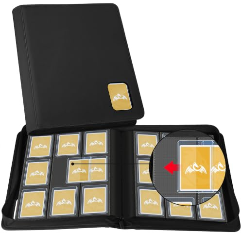 TCGPRO Toploader Classeur avec fenêtre pour 360 cartes dans des pochettes rigides de 8,6 x 10,16 cm, 9 poches latérales et fermeture éclair, compatible avec MTG, TCG, cartes de sport, etc. Noir