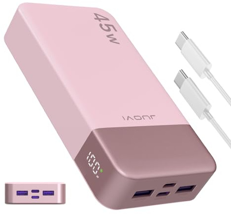 JUOVI Batterie Externe Charge Rapide, Batterie Externe 45w, Power Bank 20000mah, USB C Charger, PD et QC Charge 4-Ports, avec Affichage LED pour Samsung iPhone 16 15 Pro Laptop
