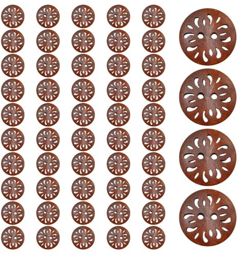 COACOM 50 Piezas De Botones Redondos De Madera, Accesorios De Ropa, Materiales De Costura De Bricolaje, Botones Retro, Accesorios De Decoración De Ropa.
