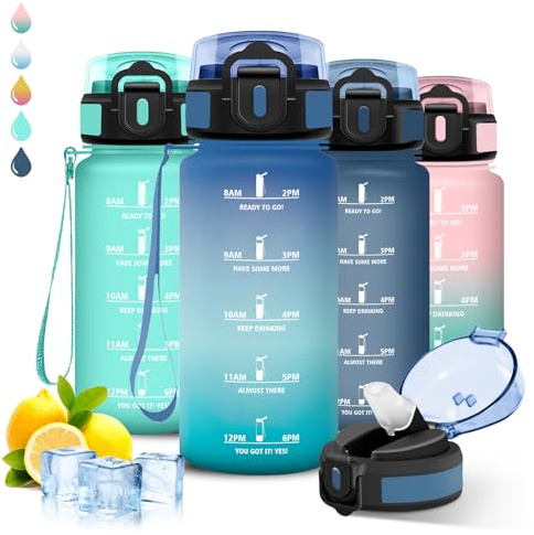 Grsta Gourde- 500ml- Enfant, Gourde Paille, Anti Fuite, Graduée pour 1 Journee, avec Marqueur de Temps, Motivation, Verrou de Sécurité, Bouteille pour École, Camping, Bureau, Voyage