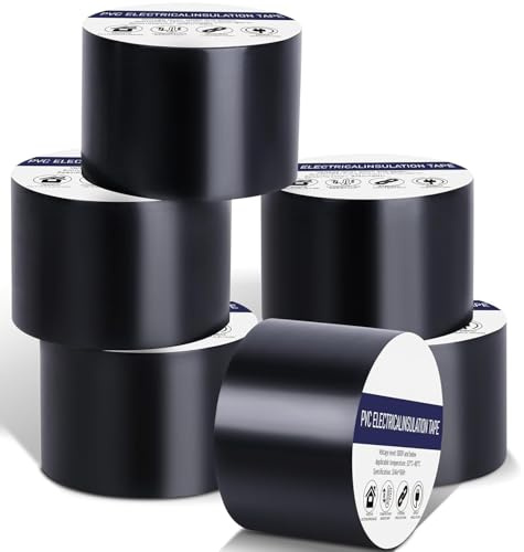 Boboeitody IsolierbandSchwarz 6 Rollen, 50 mm x 20m Elektro-Isolierband Selbstklebendes Selbstklebendes, wasserdicht PVC Isolierband für Isolieren, Reparieren, Bündeln von Kabeln Schwer Entflammbar