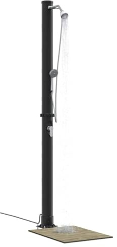 vidaXL Outdoor Solar Shower Black 217 cm PVC and aluminium, Garden and Terrace Modern Shower, Cylindrical, Eco-Friendly, Durable, Rotatable, Summer Relaxation, Outdoor Use, Heat
