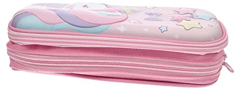 Angoily Federmäppchen mit Cartoon Motiv und Einhorn Design Großes Eva Stifteetui in Rosa mit Doppel Lagen Reißverschluss und Polyester für Schüler für Ranzen und Rucksack zur Organisation