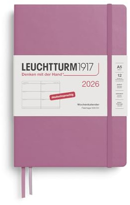 LEUCHTTURM1917 372526 Wochenkalender Medium (A5) 2026, 12 Monate, Dusty Rose, Deutsch