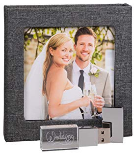 Clé USB Cristal avec Boîte Thème de Mariage - Design élégant avec gravure de mariage Design de mariage idéal comme cadeau de mariage ou pour prendre des photos souvenirs - USB 3.0 (Box Gris 2, 64GB)